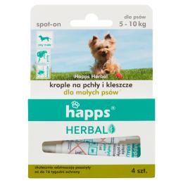 Happs Herbal krople na pchły i kleszcze dla psów małych 5-10 kg, 4 x 1 ml