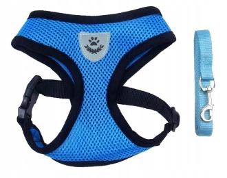 Szelki dla Małego Psa Kota Spacerowe Bezuciskowe Odlaskowe Smycz Zestaw M