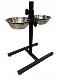 Podwójne miski ze stali nierdzewne 17x6cm na stojaku metalowym regulowane