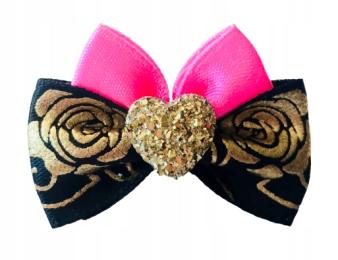 Ręcznie Robiona Kokardka dla psa Glamour różowa róża 4,5cm KG003 Gumka