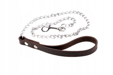 Smycz łańcuszkowa skórzana rączka 115 cm