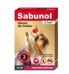 Obroża Sabunol różowa dla Yorków 35 cm przeciw kleszczom i pchłom małe rasy