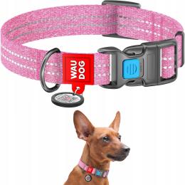 Obroża dla psa z bawełny z paszportem Qr, odblaskowa, różowa, rozmiar L