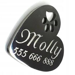 Adresówka dla psa Serce łapka stal +grawer