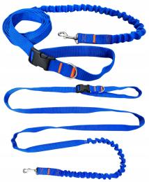 Smycz dla Psa z Amortyzatorem 280cm Niebieska Regulowana Sportowa do Pasa