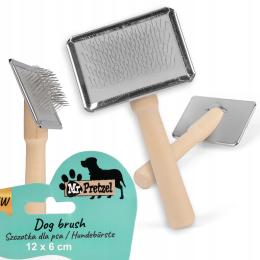 Mr. Pretzel Szczotka dla Psa Sierść Miękkie Stalowe Igły Drewniana 12x6cm
