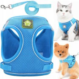 Lekkie Szelki Bezuciskowe z Odblaskami Smycz 1,5m dla Kota Psa