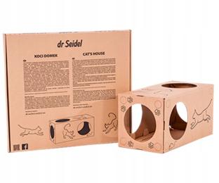 Koci domek kryjówka dla kota domowego, z tektury. Pomoc behawioralna