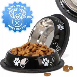 Miska Psa Kota 0,25l Miseczka Stalowa na Gumie Czarna Mała Antypoślizgowa