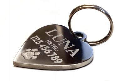 Metalowy identyfikator, adresówka- serce. Grawer S 27mm