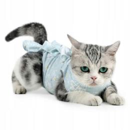 Wiązane Ubranko Pooperacyjne dla Kota i Psa Niebieskie Mona Rozmiar L