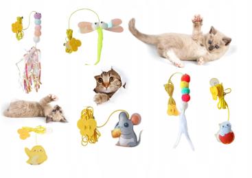 Zabawka dla kota na sznurku filcowa kolorowa interaktywna z dzwoneczkiem