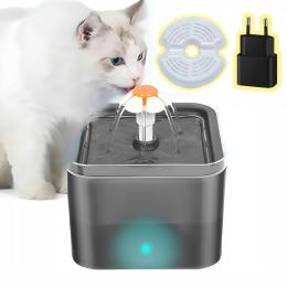 Fontanna Poidło Poidełko dla Kota 2L Cicha Filtr+Zasilacz Czarna