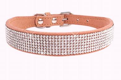 Obroża Dla Psa Kota Z Cekinami Zamszowa Brązowa S