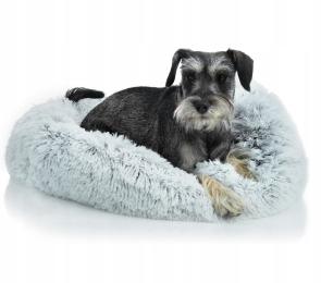 Szare Legowisko Pluszowe Shaggy dla Psa 80 CM Premium antystresowe
