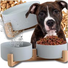 Miska Ceramiczna Podwójna Dla Psa I Kota 2 Miski Drewniana Podstawa 2x400ml
