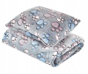 Pimpus kocyk poduszeczka z wypełnieniem dla psa kota 50x75cm Szare Łapki