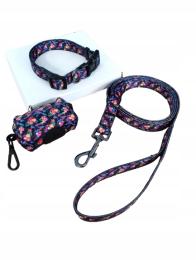 Zestaw smycz 150cm obroża roz. M 30-50cm Etui