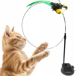Wędka dla Kota Interaktywna Zabawka Ruchoma Dzwonek z Przyssawką Ptaszkiem
