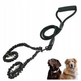 Podwójna Smycz Dla Psa Z Amortyzatorem Smycz dla dwóch psów Czarna L 180cm