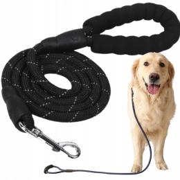 Petstory Odblaskowa Smycz dla Psa Gruba mocna z Uchwytem czarna 150 cm