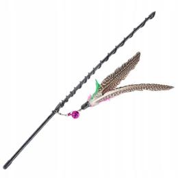 Wędka z piórkami i dzwoneczkiem na gumce Czarna 48cm