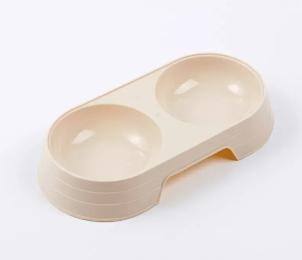 Podwójna plastikowa miska dla psów i kotów, kremowa