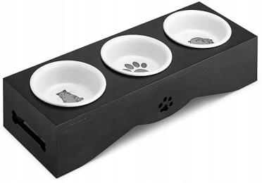 Miska Dla Kota Potrójna Na Stojaku Podwyższona Ceramiczna Zestaw Misek