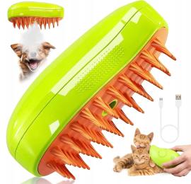 Zielona szczotka parowa dla psów i kotów do pielęgnacji sierści i masażu