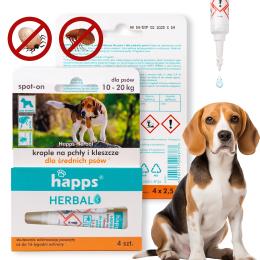 Krople Na Pchły Kleszcze Dla Psów 10-20KG Happs Długie Działanie 16 Tygodni