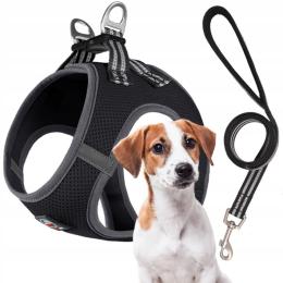 Szelki Bezuciskowe dla psa oddychające Kamizelka Miami+smycz czarny M