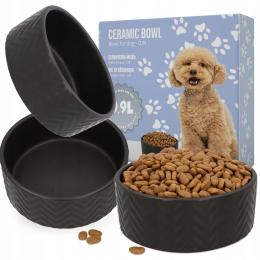 Miska Ceramiczna dla Psa 0,9 Miseczka Szczeniaka Wodę Stabilna Czarna Mocna