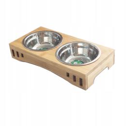 Miski Dla Kota Psa Zestaw Dwie Miski Na Stojaku Z Bambusa Naturalna