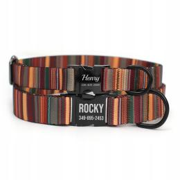 Obroża Dla Psa w Paski z Grawerowana Metalową Klamrą, r. S 25-34cm