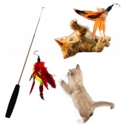 Wędka Dla Kota Zabawka Interaktywna Teleskopowa Piórami Dzwoneczkiem 120cm