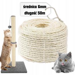 Lina sizalowa 6mm 50m sznurek na drapak dla kota naturalny Eko wytrzymały