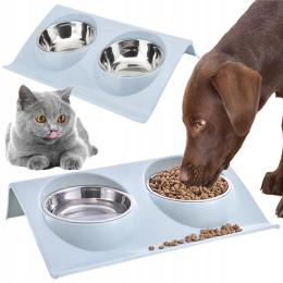 Miska Dla Psa Kota Podwójna Miski Podwójne Na Stojaku Metal 2x300ml Duże M4