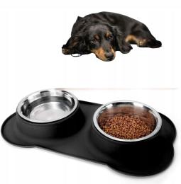Podwójna miska metalowa dla Psa Kota antyposlizgowa z gumową podkładką