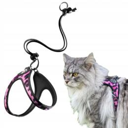 Szelki dla dużego kota 38-48cm do 6kg Brytyjski Tre Ponti Leopard różowe