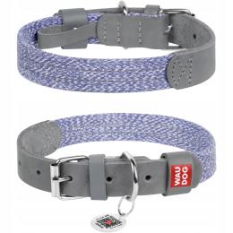 Obroża dla psa z naturalnej skóry i bawełny z paszportem Qr, szara, r. S