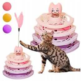 Interaktywna zabawka dla kota Obrotowa wieża z piłeczkami kulkami 45 cm Róż