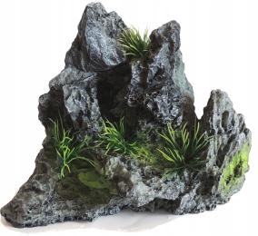 Oryginalna dekoracja akwariowa imitacja skały z roślinkami 16x22cm