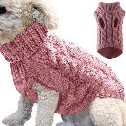 Sweter Sweterek Bluza ciepła Ubranko Dla Psa Kota na zimę Golf różowy M