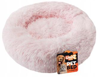 Legowisko różowe dla psa okrągłe M pluszowe Donut Uniq Pets 60x60cm
