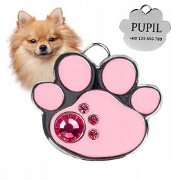 Metalowa Adresówka Dla Psa Identyfikator grawerowany Łapka różowa