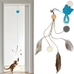 Wędka dla Kota Mocowana do Framugi Drzwi Piórka, Pluszowe Kuleczki, Dzwonek