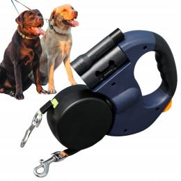 Smycz Automatyczna Podwójna Dla Dwóch Psów Z Latarką Odblaskowa Taśma 3M