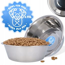 Duża Miska Psa 6,75 Miseczka Metalowa Srebrna Stali Nierdzewnej Wodę Karmę
