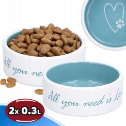 2x Miska Psa Kota 0,3 Podwójna Miseczka Ceramiczna Porcelanowa Wodę Zestaw