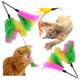 Wędka dla kota zabawka Piórem Piórkiem z dzwoneczkiem Dzwonkiem 11 Kolorowa